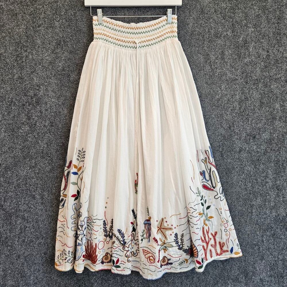 Zara Maxi Skirt with Multicolor Ocean Embroidery Like New Size S - Picture 2 of 12